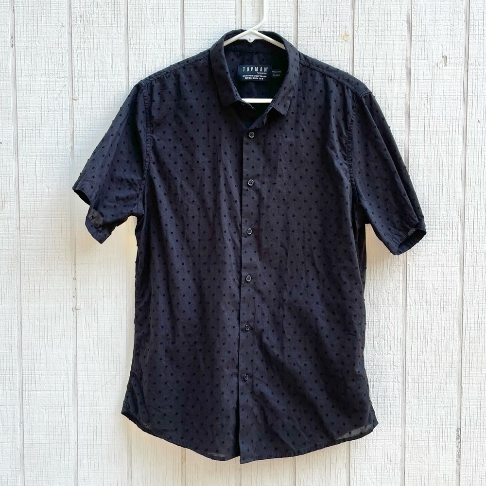 Topman Black Short Sleeve Swiss Dot Button Up
